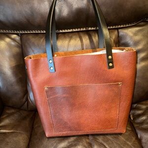 Portland leather goods nutmeg large tote with black handles